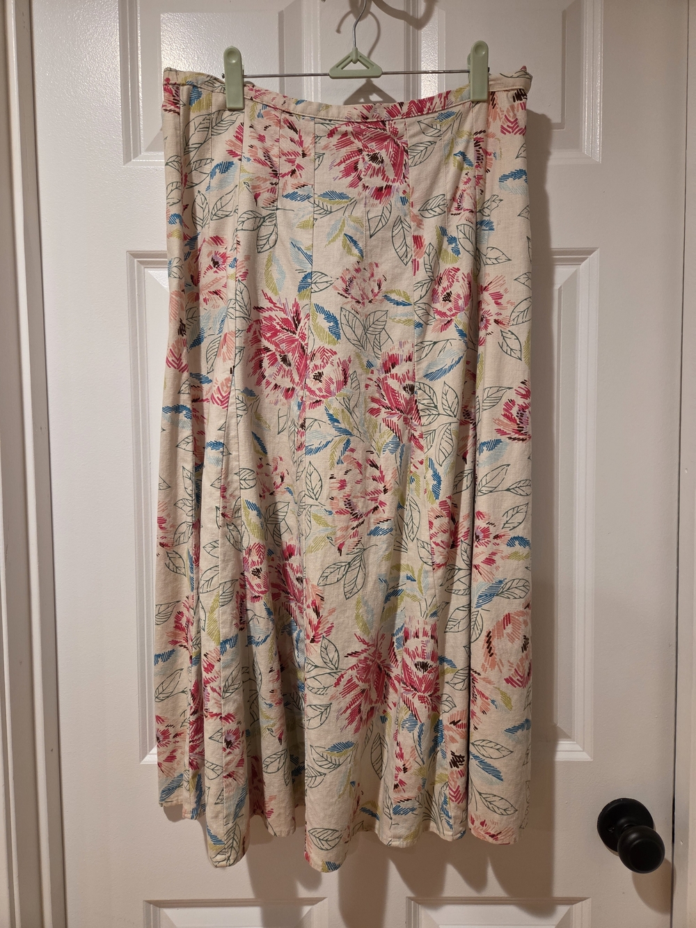 Marsh Landing Cream Midi Skirt with Pink Floral Print